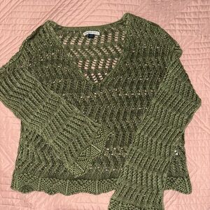 American Eagle Outfitters Olive V-Neck Sweater